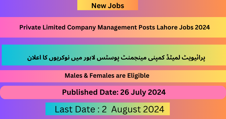 Private Limited Company Management Posts Lahore Jobs 2024