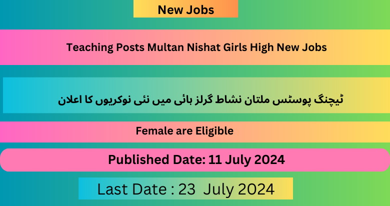 Teaching Posts Multan Nishat Girls High New Jobs 2024