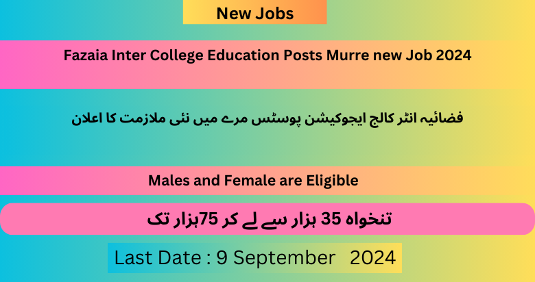 Fazaia Inter College Education Posts Murre new Jobs 2024