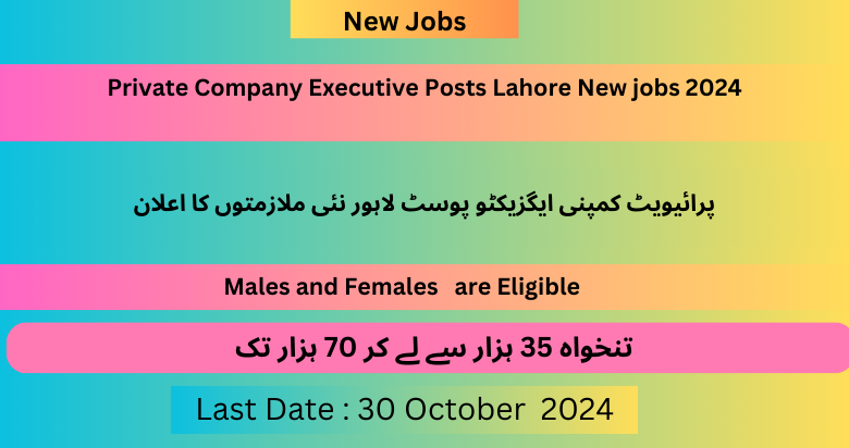 Private Company Executive Posts Lahore New jobs 2024