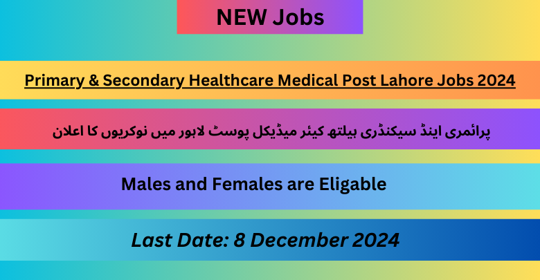 Primary & Secondary Healthcare Medical Post Lahore Jobs 2024